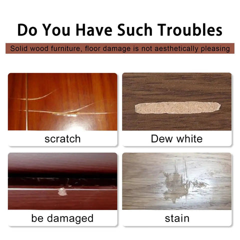 Damaged solid wood furniture showcasing scratches, stains, and repair needs for surfaces needing Easy Peasy Furniture Markers And Wood Scratch Repair Pens With No Sweat Color Match Swatch Card For Scuffed Floors Desks Tables Helping Surfaces Look Fresh Again In Brown Reddish Chestnut.