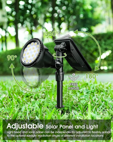 Adjustable solar landscape spotlight with 18 LEDs on grass and Multicolor Solar Lights Outdoor Pack Of 4 With 18 LEDs Waterproof
