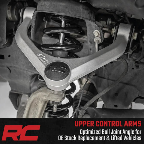 Forged Upper Control Arms For 07 18 Chevy And GMC Trucks And SUVs Aluminum Forged Strength POM Ball Joints For More Motion And Easier Install Corrects Ball Joint Angle For Lifted Rigs Clevite Rubber Bushings Fully Greaseable installed view