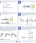 Illustrated step-by-step guide for installing handles or knobs on cabinet doors, detailing screw measurement and installation process.