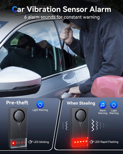 108dB Car Alarm System With Vibration Sensor And Red Light Warning Wireless Remote Anti Theft Device With Magnetic Mount Easy Install For Cars And Trucks Upgraded 4.0 Tech For Real Deal Peace Of Mind on car door