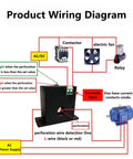 Product wiring diagram for No Fuss AC Current Sensing Relay With 0 To 30 Amp Range, showing components and connections.