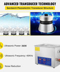 Heavy Duty 15L Ultrasonic Cleaner With Heater And Timer For Jewelry Auto Parts Lab Tools Eyeglasses Dentures features advanced transducer technology.