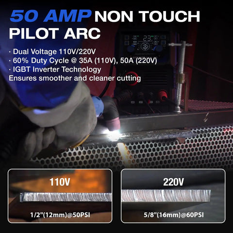 50A Plasma Cutter With Non Touch Pilot Arc Dual Voltage 110V 220V IGBT Inverter cutting metal