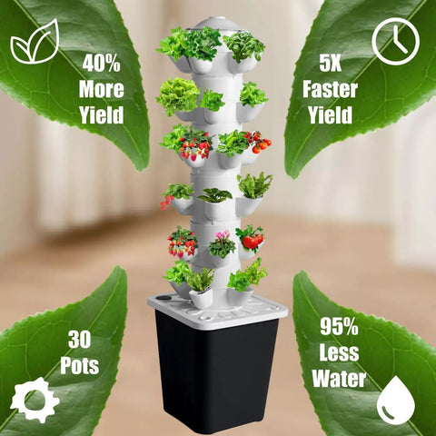 Vertical Hydroponic Tower Kit For Indoor Herb And Veggie Garden, 30 Plant Slots, Silent Water Pump, Timer And Adapter