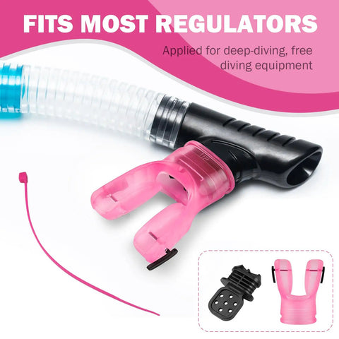 Two Pack Moldable Silicone Regulator Mouthpieces For Scuba Diving, Comfortable Bite Adjustable Fit, Zip Tie Included, Transparent Pink