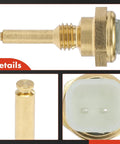 A-Premium 2-pin engine coolant temperature sensor, brass body with threaded shaft and hex nut; front view.