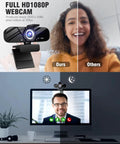 Top Shelf 1080P Webcam With Crisp Built In Microphone And Wide Angle Lens Includes Adjustably Rotatable Tripod and Flip Privacy Cover, setup for video calls.