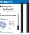 0.207x2in Garage Door Torsion Springs Kit Pair 24in with non-slip bars, gloves, springs, and instructions in image