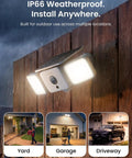 All In One Solar Floodlight Camera With 2K Clarity, Up To 1000 Lumens Motion Activated Light And Siren, shown installed outdoors