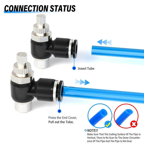 Three Pack Push To Connect Air Line Fittings With One Quarter Inch Tube Outer Diameter And One Eighth Inch NPT Threads 90 Degree Elbow