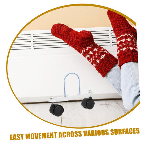 Heavy Duty Universal Replacement Heater Wheels With Smooth Swivel Casters For Oil Filled And Gas Space Heaters shown with cozy socks.