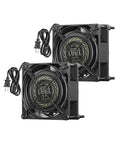 Built Like A Tank Waterproof Exhaust Fan 80mm 2 Pack 120V AC Cooling Ventilator with power cords and metal grilles.