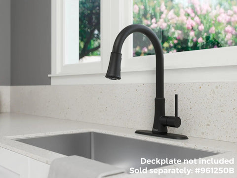 Matte Black Kitchen Faucet With Pull Down Sprayer High Arc Spout Single Handle 1 Or 3 Hole Install Water Efficient CALGreen Certified Modern Kitchen Upgrade