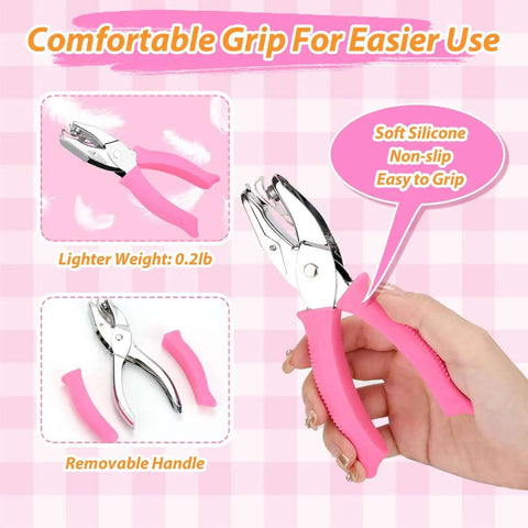 Four Piece 0.25 Inch Hole Punch Set With Circle Heart Star Triangle Shapes Soft Handles For Crafts Scrapbooking Binders