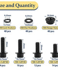 M8-1.25 Flange Bolt Kit 160-Piece with 8mm bolts, serrated flange nuts, washers, various sizes shown, alloy steel black oxide.