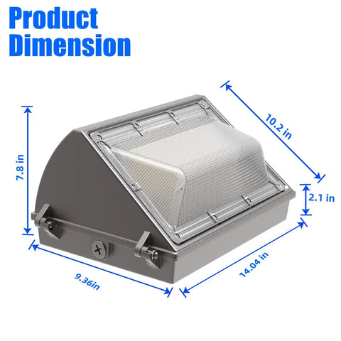 150W LED Wall Pack Outdoor Security Light With Dusk To Dawn Photocell 18000 Lumens dimensions diagram with product measurements