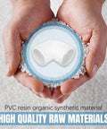 Hands holding PVC resin with image of 12 Pack 0.75 Inch 90 Degree PVC Elbow Fittings Furniture Grade White Connectors.