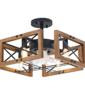 Dope Wood Flush Mount Ceiling Fan With Lights And Remote, Caged Indoor Ceiling Fan, low-profile farmhouse style