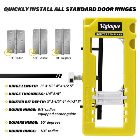 Router Template Hinge Mortiser For 3 To 5 Inch Hinges No Fuss Fit, square or radius corners, accurate positioning tool.