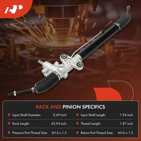 Hydraulic Power Steering Rack And Pinion For Honda Pilot 2003 2008 with Specifications Chart and Metal Background