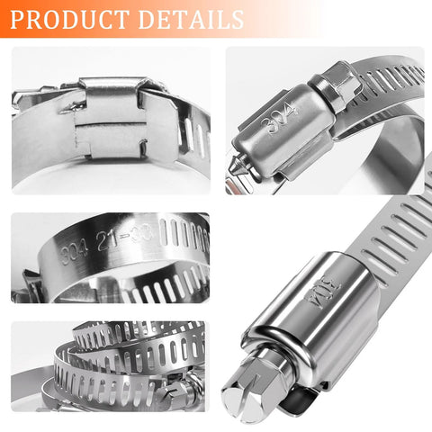 Hose clamp kit, 202-piece, 304 stainless steel, worm-gear bands for 1/4–2 in hoses.