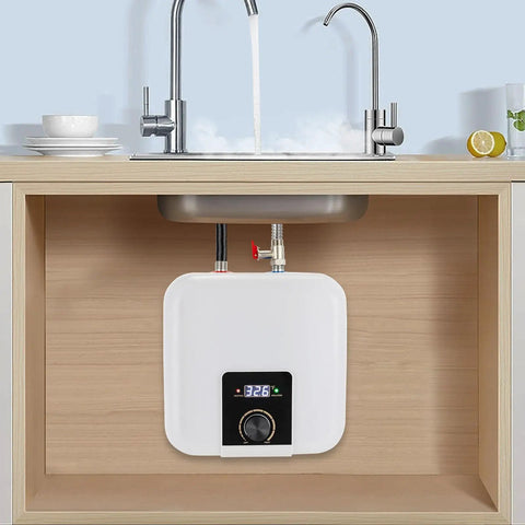 1500W Instant Hot Water Heater Under Sink Kitchen Faucet Compact Electric Wall Mount with digital display and temperature control.