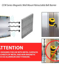 Magnetic Wall Mount Retractable Belt Barrier For Crowd Control In Tight Spaces No Fuss Setup 15 Foot Belt on metal wall