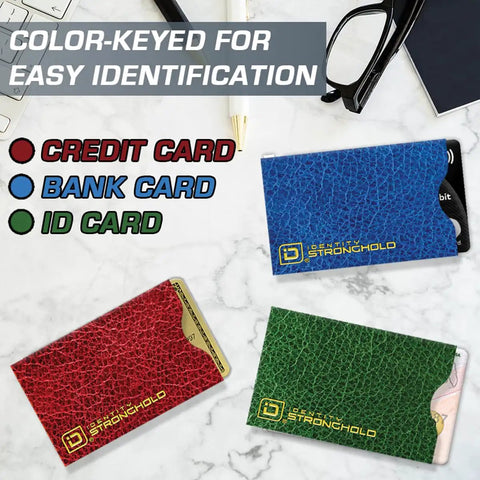 Color-keyed Slim RFID Blocking Card Sleeve Protectors for Credit Cards, Debit Cards and ID Protection USA Made
