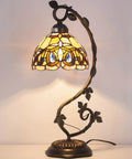 Tiffany Style Stained Glass Table Lamp With Bronze Metal Leaf Base, 21 Inch Tall, 8 Inch Shade, Elegant Victorian Desk Reading Light