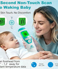 Medical Grade Non Contact Forehead Thermometer For Adults And Kids With Super Fast Accurate Readings Large Color LCD Screen And Ultra Easy One Button Use For Home Health Monitoring, with baby