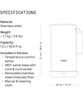Diagram of Stainless Steel Electric Kettle With Precision Temperature Control From 104 To 212 F 1200 Milliliters Capacity