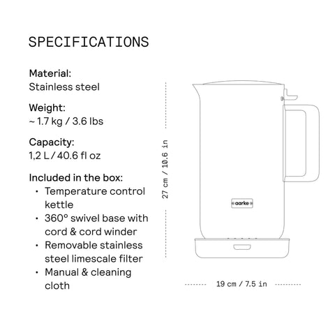 Diagram of Stainless Steel Electric Kettle With Precision Temperature Control From 104 To 212 F 1200 Milliliters Capacity