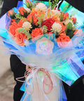 Bouquet wrapped in Iridescent Cellophane Wrapping Paper Roll For Flower Bouquets And Wine Bottles Multicolor Gift Wrap