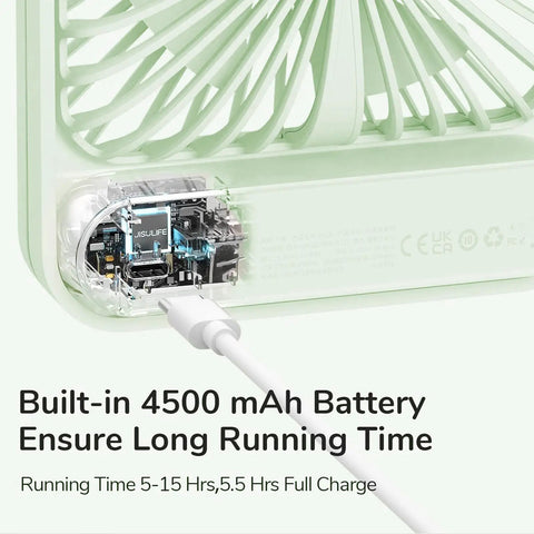 Close-up of Rechargeable Desk Fan With 4500mAh Battery detail showing charging port and internal components.