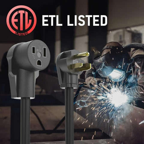 ETL listed 40 Foot Welder Extension Cord 250 Volt 10 AWG 3 Conductor Pro Grade Heavy Duty For Welding Machines NEMA 6 50P To 6 50R