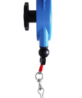 Side view of Spring Balancer Tool Balancer 2.2-4.4 Lb Capacity, blue steel shell, hook attachment, fatigue-fighting use in workshops.