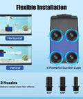 400GPH Submersible Pump With 25W Power shown with horizontal and vertical installation in aquariums