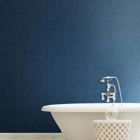 Bathroom featuring Waverly Cottage Sweet Grass Removable Wallpaper In Ink Blue Peel And Stick Botanical Pattern For Accent Walls Double Roll