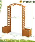 Natural Fir Wood Garden Arbor With Planter Boxes, dimensions labeled, outdoor trellis for climbing plants, garden arch