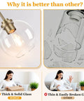 MQMQA 2 Pack Globe Pendant Lights showcasing thick glass shade and brass fixture, contrasted with fragile glass examples.