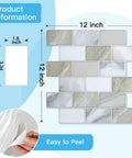 Thickened Marble Kitchen Backsplash Peel And Stick Tiles 12x12 Inch, 10 Tiles, showing tile size and easy peel feature