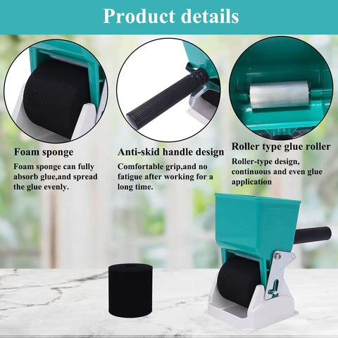 Heavy Duty Portable Glue Roller With Smart Flow Control Switch For Even Woodworking Adhesive Coating And No Drama Diy Fix Projects All Year Long Using 180 Ml Tank Capacity showing foam sponge and anti-skid handle.