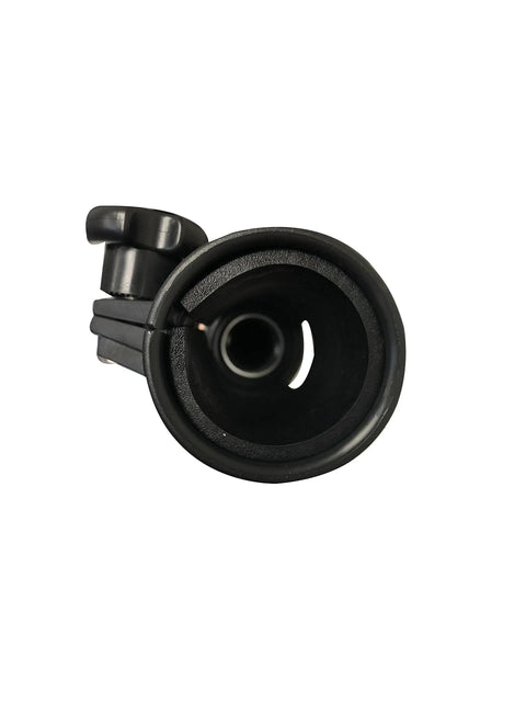 Close-up of black knob on Fixed 17.5 Inch Tiller Handle Extension For Trolling Motors Ergonomic No Slip Grip Anodized Aluminum Tubing