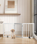 Freestanding Wooden Dog Gate With 3 Panels, 24 Inch Tall, Foldable White Pet Gate For Doorways And Stairs, Includes 2 Support Feet
