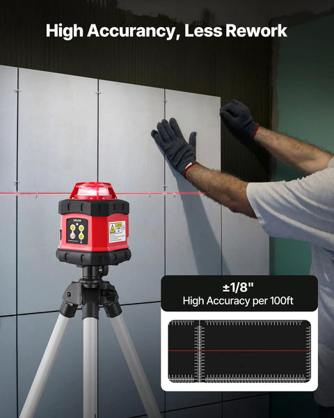 Rotary Laser Level Kit With 984 Ft Range, 360 Degree Self Leveling Red Horizontal Laser Transit For Construction Sites, Tripod, Receiver, Remote, Scale, Case, IP54 Waterproof, 0.12 In Per 100 Ft Precision, Must Have Pro Grade Setup on tripod