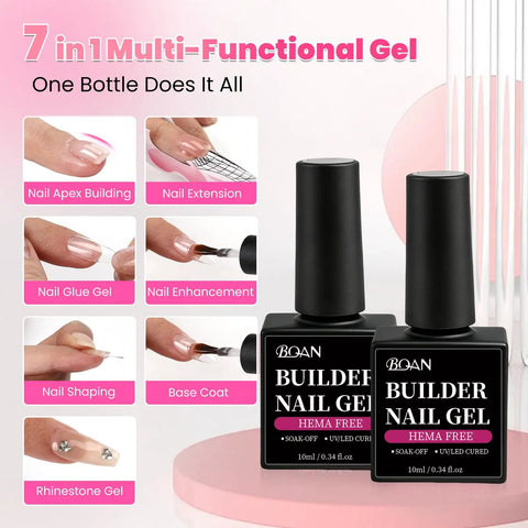 HEMA Free Builder Gel Kit With White And Nude Two Color Set And Brush Beginner Friendly Safe For Sensitive Nails Low Odor 7 In One Gel