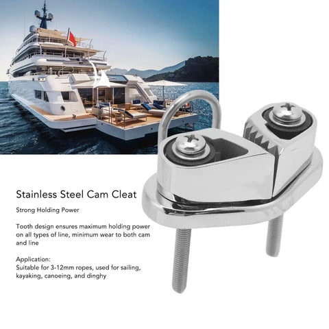 316 Stainless Steel Cam Cleat With Ring Fairlead For 3 To 12mm Rope, Tough As Nails Boat Rigging Anchor Cleat, yacht sailing in background