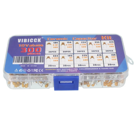 Monolithic Ceramic Capacitor Assortment Kit For Repairs And Prototyping, 300 Pieces, 10 Capacitance Values in box