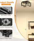 2 Pack Sleek Modern Black Rectangle Flush Mount Ceiling Light Fixtures With Dimmable E26 Compatibility in a hallway setting.
